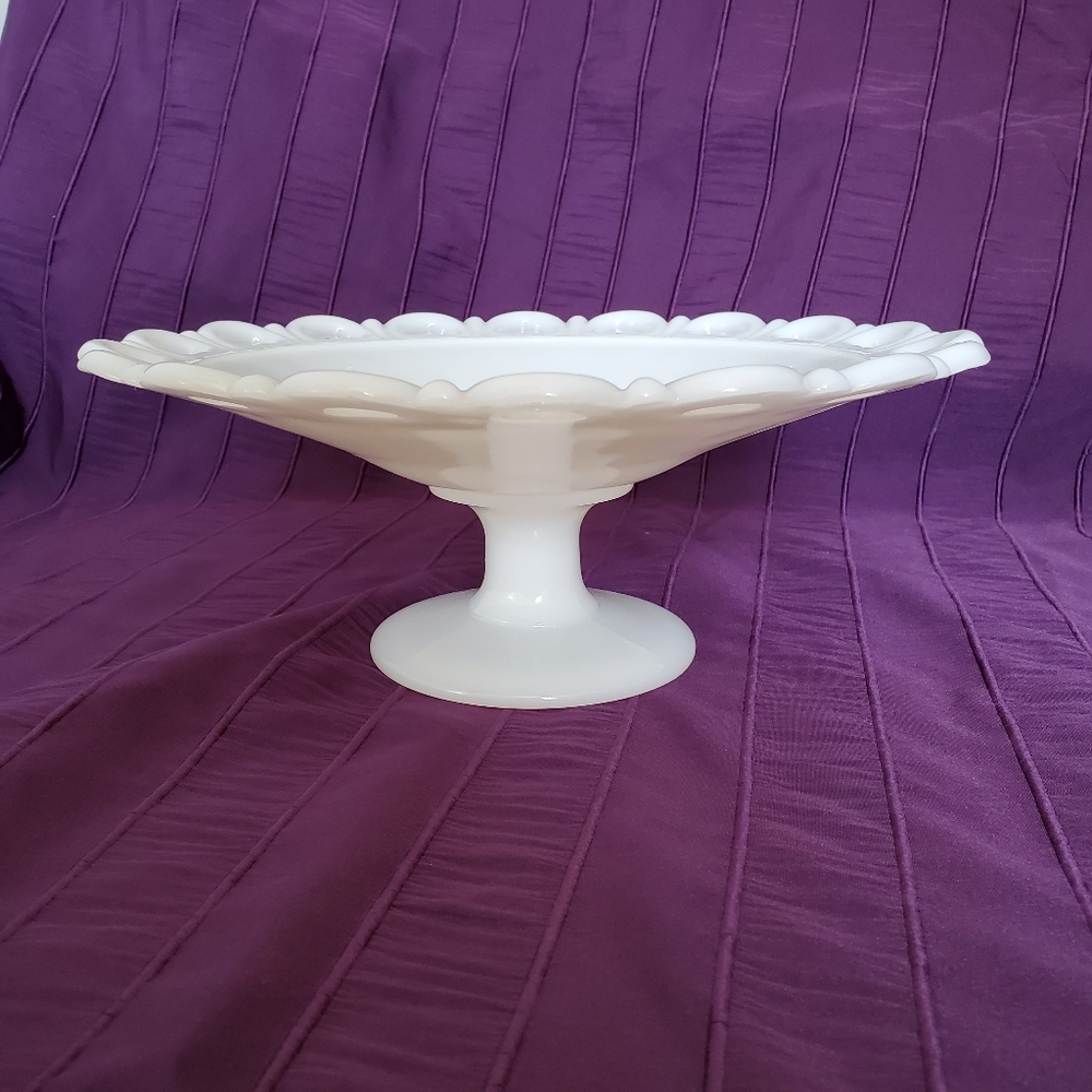 Vintage White Milk Glass Pedestal Footed FruitBowl